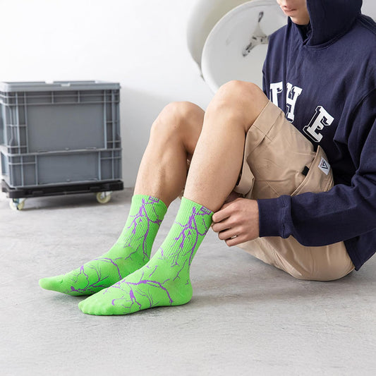 MOMISY Men’s Cotton Crew Socks | Stylish Lightning Pattern Casual Socks – Breathable & Comfortable – Pack of 5 (Multicolor)