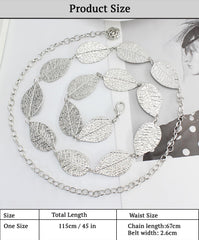 SYGA Women's Dress Waist Chain Metal Leaf Hook Chain Simple Decorative Thin Belt(Silver)