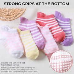 MOMISY Baby Girl Boys Non Slip Socks Kids Toddlers Infant Cotton Stretch Anti-Slip -6 Pairs (DottedFemale-Striped, 1 to 3 years), Regular, Multicolour