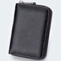 MOMISY PU Leather Credit Debit Card Holder Wallet Card RFID Blocking Secure Card Case ID Case Organizer Holder Zipper Wallet Coin Purse for Men & Women (Black)