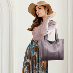 MOMISY PU Leather Satchel Handbag Tote Work | Ladies Purse | Stylish Shoulder Bag | Gift for Women (Grey)