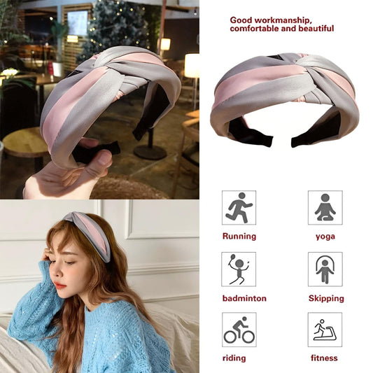 MOMISY Knotted Hairband Headband Cross Hair Band Accessories for Women and Girls (Grey LightPink)
