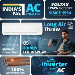 Voltas 185V Vectra CAR 1.5 ton 5 star inverter Split AC|4-IN-1 Adjustable mode|Energy Efficient|High ambient Cooling-cools even at 52Â°C|Anti dust filter with Anti-microbial coating|Copper Coil|White
