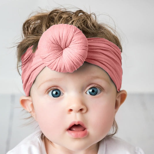 SYGA Pack Of 2 Baby Headbands Soft Cotton Strechable Turban Hairbands For Newborn Infant Toddlers Kids 0-3 Years (Pink-Grey)