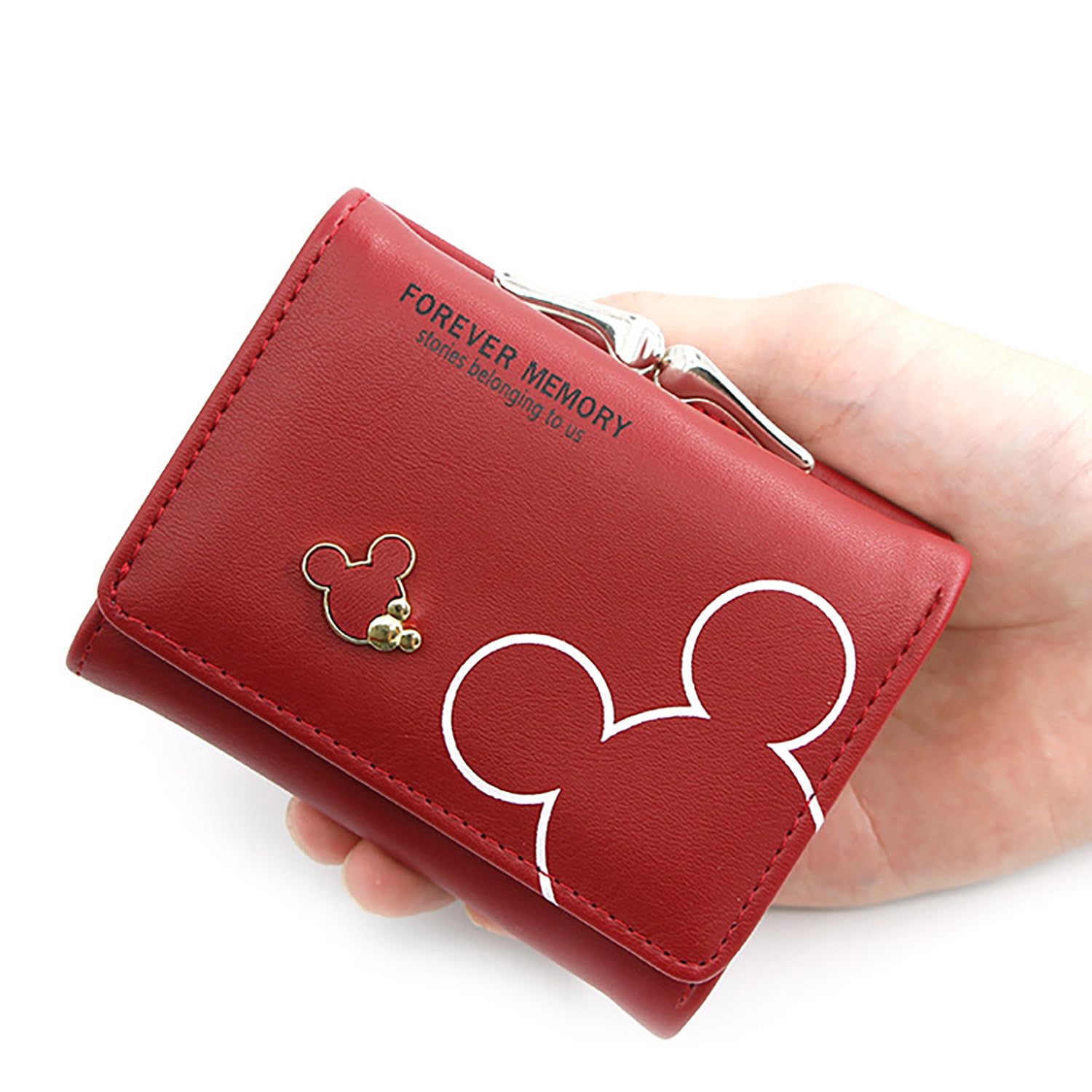 SYGA Women's Cute Mickey Mouse PU Leather Wallet with Iron Clip Stylish Card & Coin Purse(Red)