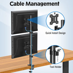 MOUNTUP Dual Monitor Stand, Vertical Mount for 2 Max 32 inch Stack Screen Monitors, Height Adjustable, Swivel, Tilt Monitor Desk Mount with C Clamp Grommet Base, MU3004