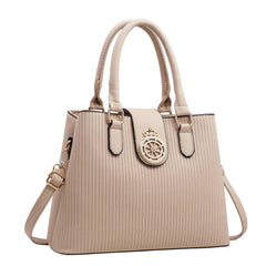 SYGA Elegant Striped Handbag for Women Crown Emblem Design, Convertible Crossbody & Shoulder Bag