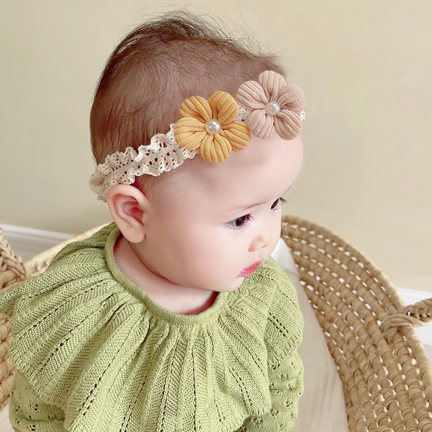 SYGA 3 Pcs Baby Girl Headband Soft Flower Bow Strechable Hairband Suitable For Newborns, Infants, Toddlers and Kids 0-3 Years(Color - 1030)