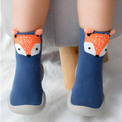 MOMISY Baby Socks Animal Themed, Funny Cartoon Printed Cotton Socks with Shoes - Soft, Non-Slip, and Comfortable Size 12-18M(BlueFox-22-23)