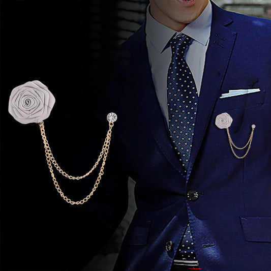 SYGA Rose Flower Brooch Pin for Men & Women,Beautiful Fashion Jewelry with Chain Design(Silver Grey)