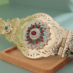 SYGA Women's Moroccan Style Metal Small Waist Chain Women's Wedding Jewelry Belt Glossy Design Kamarband(Gold+Green)
