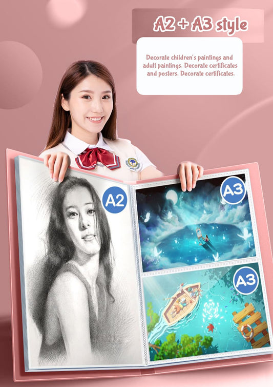 SYGA A3 Children's 90 Pages Diamond Painting Storage Book,Diamond Painting Portfolio Award Collection Album Painting Art Work Storage Bag Drawing Paper Folder(A3+A4* can hold 180 sheets Pink)