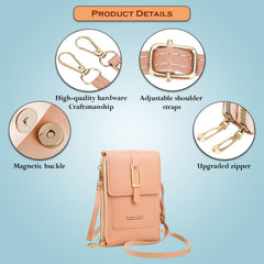 MOMISY Mobile Bag Cellphone Sling Card Holder Wallet Handbag, Transparent Screen, Crossbody Multi-function Shoulder Bag for Girls-Belt (Light Pink)