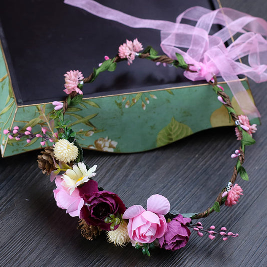 SYGA Flower Tiara Headband and Flower Floral Hair Bands Floral Garland For Women Bride Wedding Vine Tiara Bridal Crown Hair Accessory - Pink