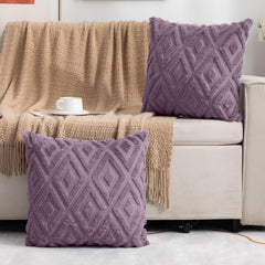 MOMISY Corduroy Cushion Throw Pillow Covers, Diamond, 45 x 45 cm, 18 x 18 inch (2, Purple2)
