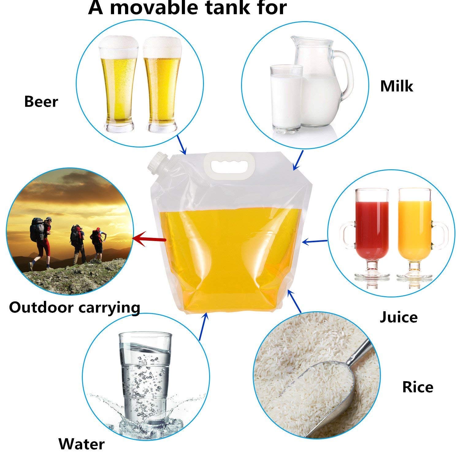 SYGA 10 liters Portable Collapsible Water Storage Tank Water Container Water Carrier Lifting Bag Camping Hiking Survival Kit Tool-White