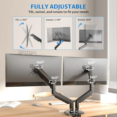GITRU Monitor Arm Mount, Gas Spring Desktop Stand, 13-32 Inch Screen Support, 8kg Capacity Vesa 100x100mm (Dual Monitor)