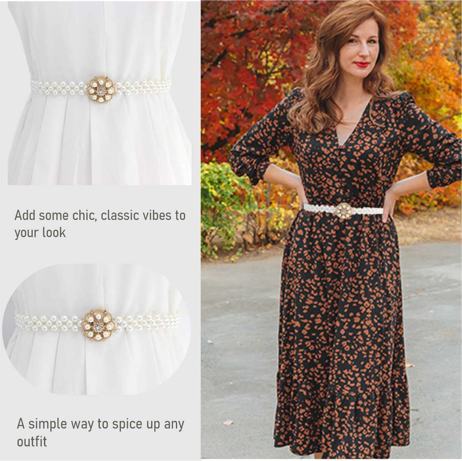 SYGA Pearl Adjustable Waist Belt with Hollowed Tassel Detail, Suitable Size for Waist 24-34 INCH