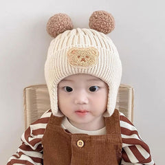 MOMISY Baby Beanie Winter Hat, Rainbow Warm Toddlers Beanies for Kids Boys & Girls Woolen Knitted Cap (6 Months - 2 Years) (Bear Beige)