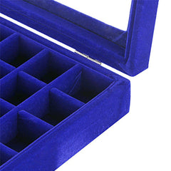 SYGA 24 Section Velvet Glass Jewelry Ring Display Organiser Box Tray Holder Earrings Storage Case (Black)
