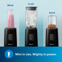 Philips HR2603/90 Mini Blender Mixer Grinder | Smoothie Maker | 350W Power | 3-Jar Capacity | With Variable Speed Control | Perfect for Smoothies, Mixing & More, Black