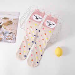 MOMISY 1 Pair of Baby Spring Winter And Autumn Combed Cotton Long Tube Knee-High Socks Suitable Age of 3 to 12 Years (PolkaBear, 3-12Y)