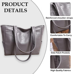 MOMISY PU Leather Satchel Handbag Tote Work | Ladies Purse | Stylish Shoulder Bag | Gift for Women (Grey)