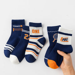 MOMISY 5 Pairs Baby Kids Children Girl Boys Tube Socks Toddlers Comfortable Ankel Length gifts (IN, Age, 6 Years, 8 Years, Tennis)