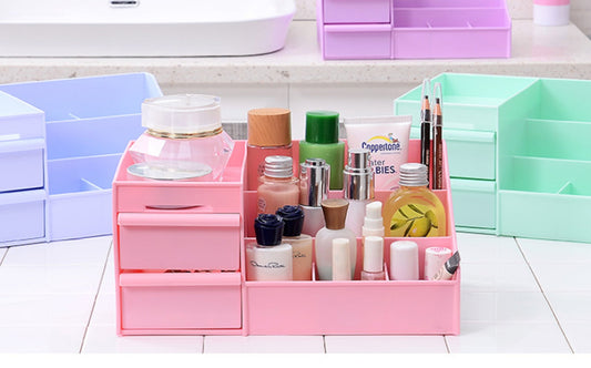 SYGA Cosmetic Makeup and Jewelry Storage Case Display - Spacious Design - Great for Bathroom, Dresser, Vanity and Countertop (Blue)