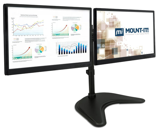 Mount-It MI-1781 Dual Monitor Desk Stand LCD Mount Adjustable Free Standing Two Computer LED Displays Stand 20 23 24 27 Inch Screen Sizes Black