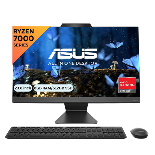 ASUS AiO M3402WFA Series, 23.8" (60.45 cm) FHD, AMD Ryzen™ 5 7520U, All-in-One Desktop (8GB/512GB SSD/Win11/Office 21/1Year McAfee Security/Wireless Keyboard & Mouse/Black/5.4 kg), M3402WFA-KBA015WS