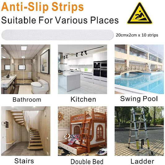 SYGA Polyurethane Anti Slip, Self Adhesive, Shower Stickers for Shower Room Pools Stairs Steps Ladders (Transparent) - Pack of 10 Pcs