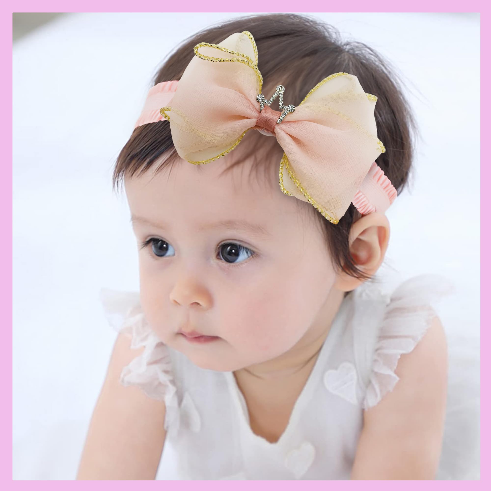 SYGA 3 Pcs Children Girl Baby Elastic Hairband Princess Wind Bow Flower Headband Suit Baby Headdress Photo Hair Accessories for 0-3 Years (Color - A) - Multicolor