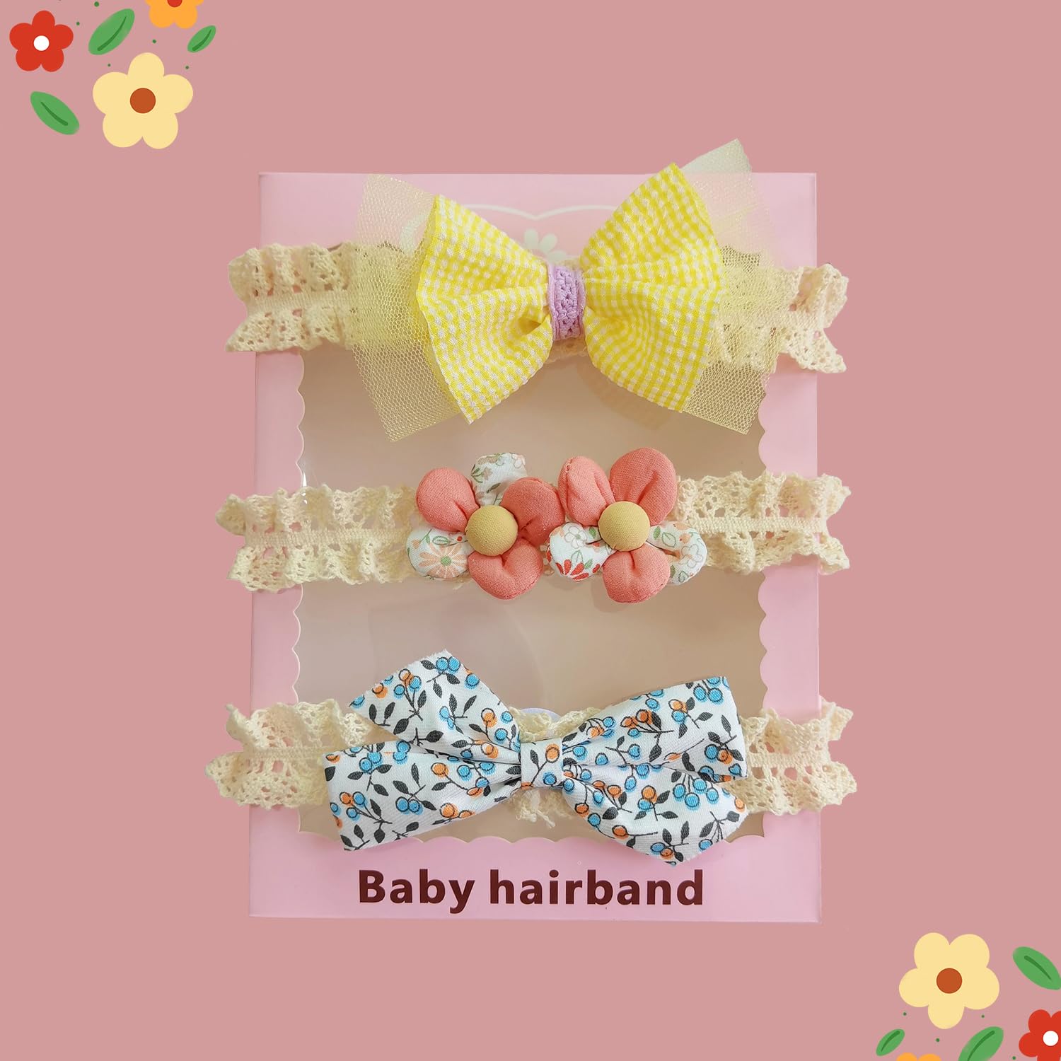 SYGA 3 Pcs Baby Girl Headband Soft Flower Bow Strechable Hairband Suitable For Newborns, Infants, Toddlers and Kids 0-3 Years(Color - 1019)