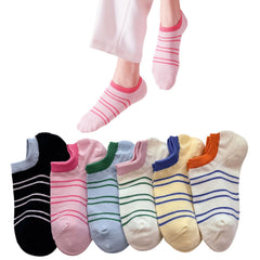 MOMISY Women Ladies Girls Cotton Invisible No show Cotton Loafer Adult Socks (Multi-colour Pack of 6)-Free Size-Striped