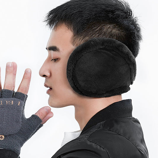 SYGA Winter Men's Trendy Warm Earmuffs Thickened Plush Back-Worn Earmuffs Winter Cold-Proof(Black)