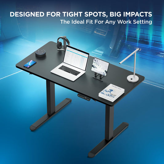The Sleep Company - Electric Height Adjustable Desk | Ergonomic Work from Home Table | 4 Memory Presets | 2 Years Warranty | 1200 x 600 Thick Top | Free Installation | Black & Black