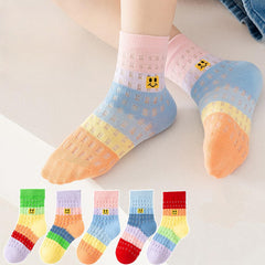 MOMISY 5 Pairs Baby Kids Girl Boys Tube Socks Toddlers Comfortable Ankel Length gifts (IN, Age, 3 Years, 5 Years, Rainbow Smiley)