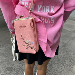 MOMISY Mobile Bag Cellphone Sling Bag Card Holder Wallet Handbag Crossbody multi-function Shoulder Bag for Girls & Women-Embroidery (Pink)