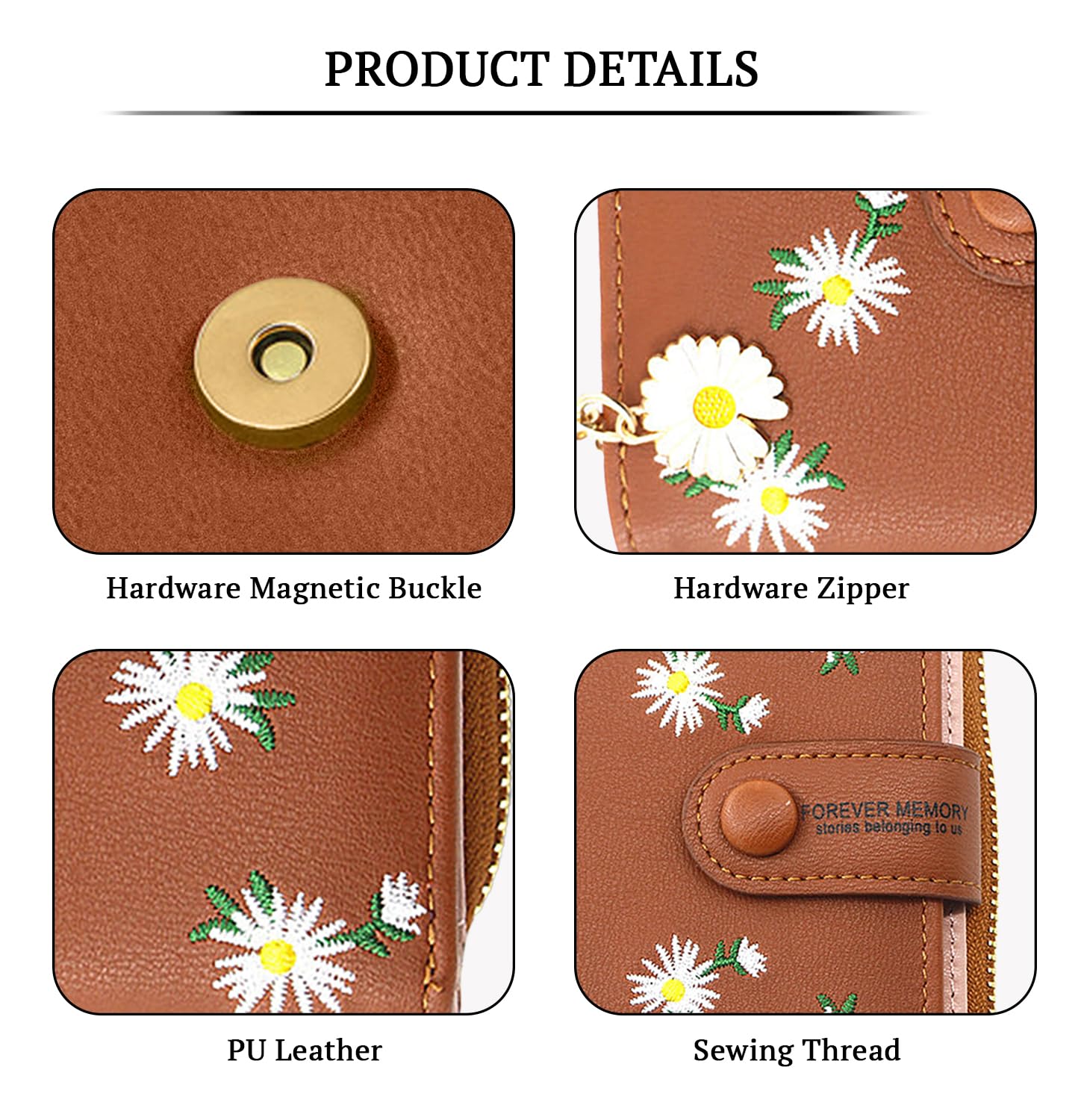 SYGA Women's Short Zipper Buckle Personalized Pu Leather Wallet Coin & Card Purse(Flower Brown)