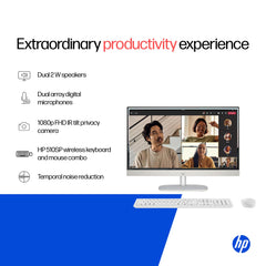 HP All-in-One, 13th Gen Intel Core i3-1315U (8GB DDR4, 512GB SSD) IPS, 300 nits, Anti-Glare, FHD, 27''(68.6cm), Win11, M365* Office 24, Shell White, 6.42kg, FHD IR tilt Camera w/shuttter, 27-cr0902in