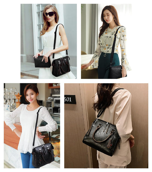 SYGA Pack Of 4 Women Handbag Set,Pu Leather Handbag With Crossbody Bag, Clutch Bag And Credit Card Holder Tote Bag (Black)