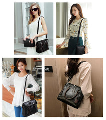 SYGA Pack Of 4 Women Handbag Set,Pu Leather Handbag With Crossbody Bag, Clutch Bag And Credit Card Holder Tote Bag (Black)