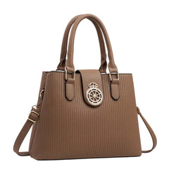 SYGA Elegant Striped Handbag for Women Crown Emblem Design, Convertible Crossbody & Shoulder Bag