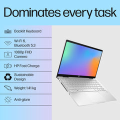 HP Pavilion x360, 13th Gen Intel Core i5-1335U (16GB DDR4, 1TB SSD) FHD, 14''/35.6 cm, Touchscreen 2-in-1, Win 11, Office 21, Silver, 1.51 kg, ek1010TU/1149tu, FPR, 5MP Camera, B&O, Backlit Laptop