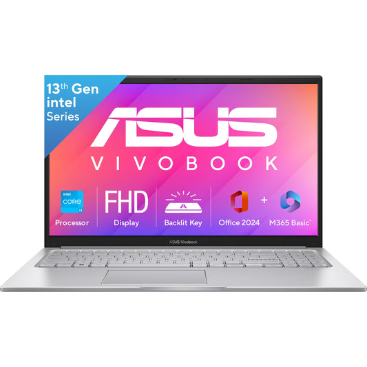 ASUS Vivobook 15, Intel Core i3 13th Gen 1315U, 8GB RAM, 512GB SSD, FHD 15.6", Windows 11, Office Home 2024, Cool Silver, 1.7Kg, X1504VA-NJ3320WS, Intel UHD iGPU, M365 Basic (1Year)* Laptop