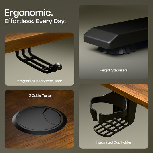 Green Soul Elevate Height Adjustable Engineered Wood Table with Monitor Riser | Integrated Organisation | Advance Memory Preset | 3 Year Warranty | Installation Provided (AntiqueWood, 1400 x 600 Top)