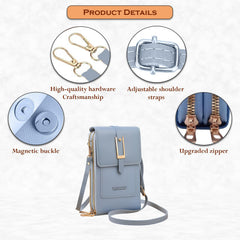 MOMISY Mobile Bag Cellphone Sling Card Holder Wallet Handbag, Transparent Screen, Crossbody Multi-function Shoulder Bag for Girls-Belt (Blue)