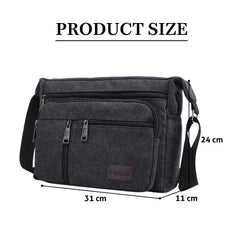 MOMISY Canvas Sling Cross Body Bag Travel Side Bag Office Messenger Bag Business Bag Multi Pocket Shoulder Bag Money Bag for Adults, Men and Women (Black)