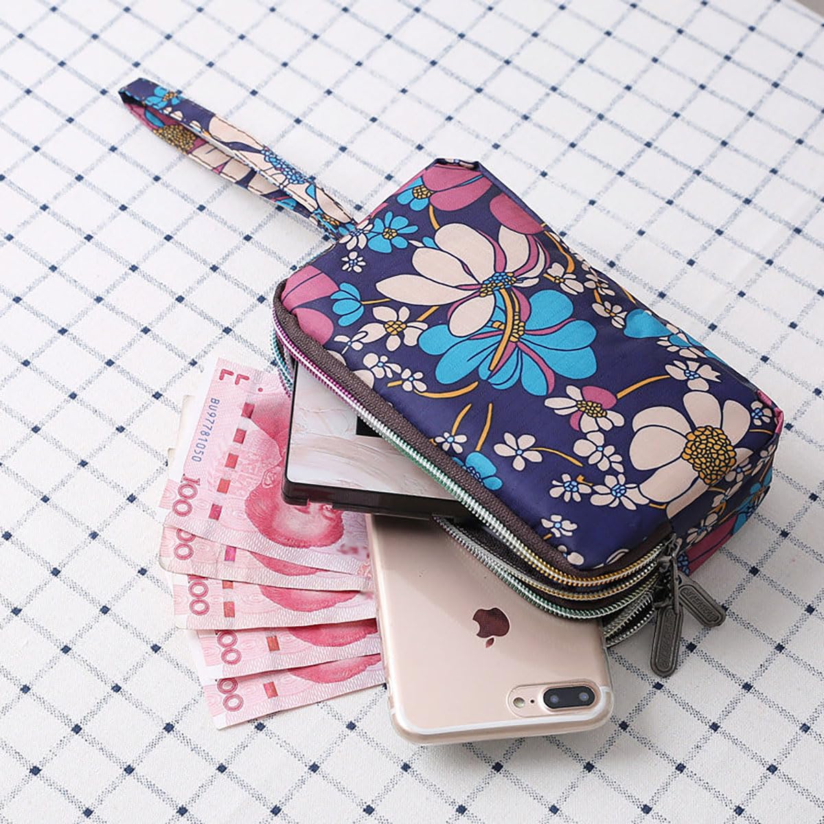 SYGA Women's Clutch Canvas Art Three-Layer Long Wallet Women's Handbag Large Capacity Key Coin Purse Casual Mobile Phone Bag